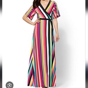New York & Company Maxi Dress Small Rainbow Stripe Wrap Eclectic Colorful